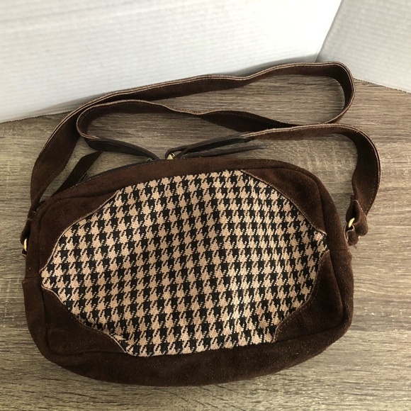 Vtg Suede and Houndstooth Shoulder Bag - Picture 8 of 13